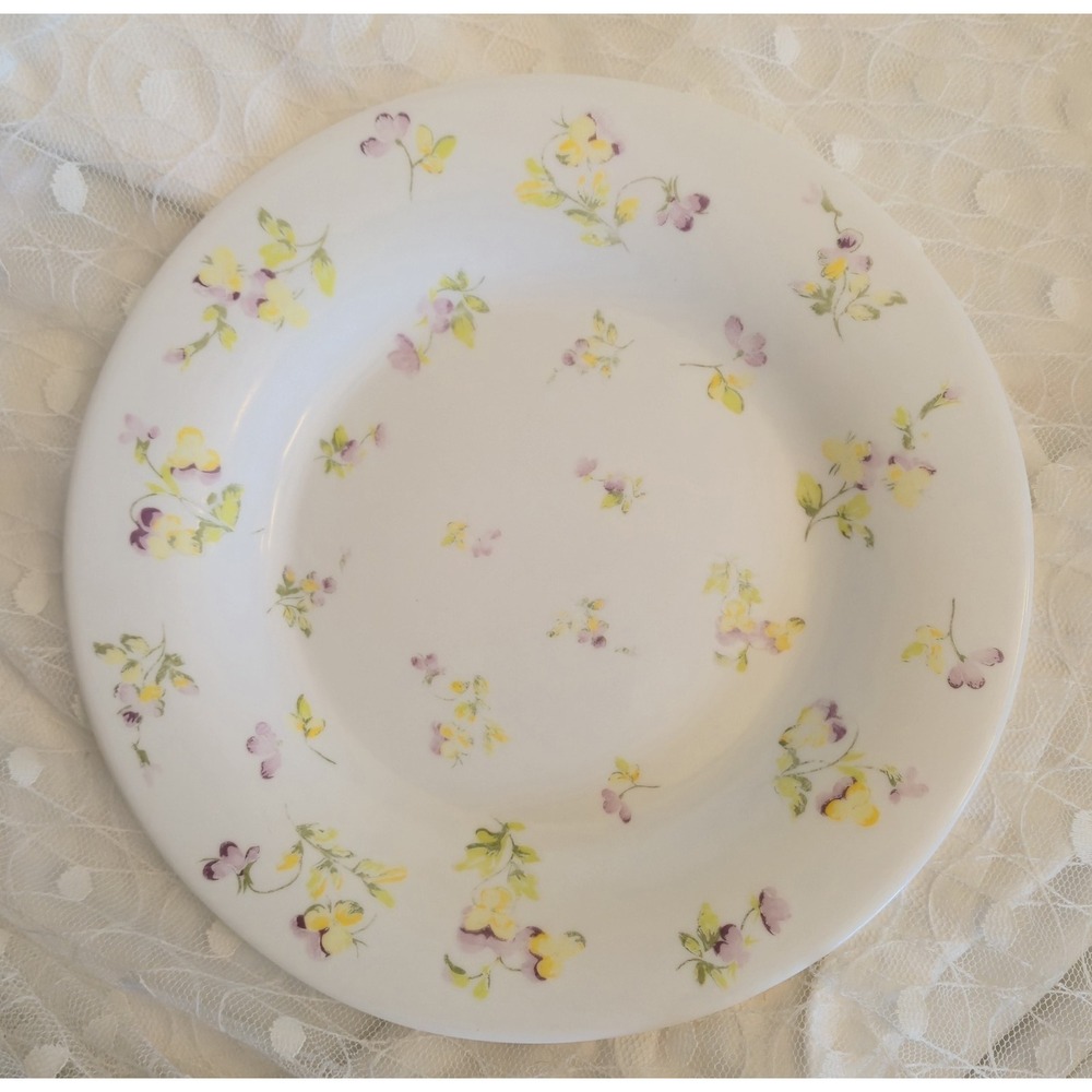 Martha Stewart Everyday France Yellow Purple Pansy Glass Salad Plates Set of 3